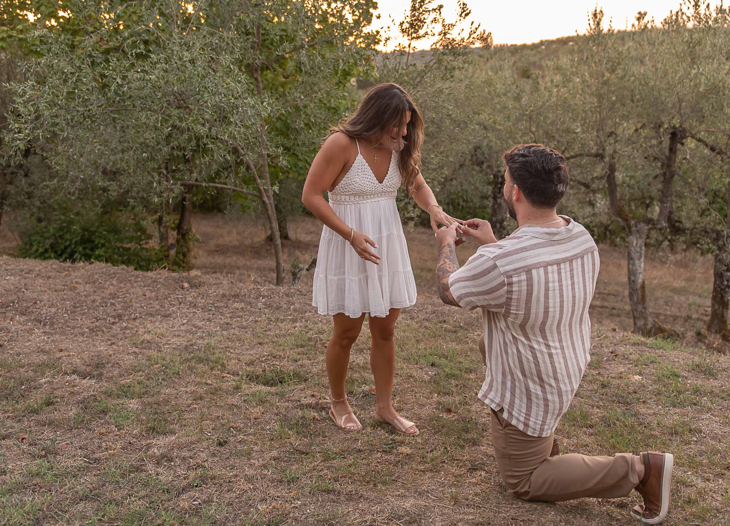 Marriage proposal in Tuscany under olive trees near Florence